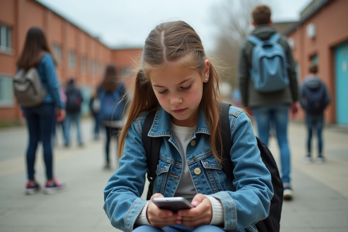 Jeune adolescente isolée dans une cour de récréation, symbolisant l'isolement social comme facteur d'échec scolaire