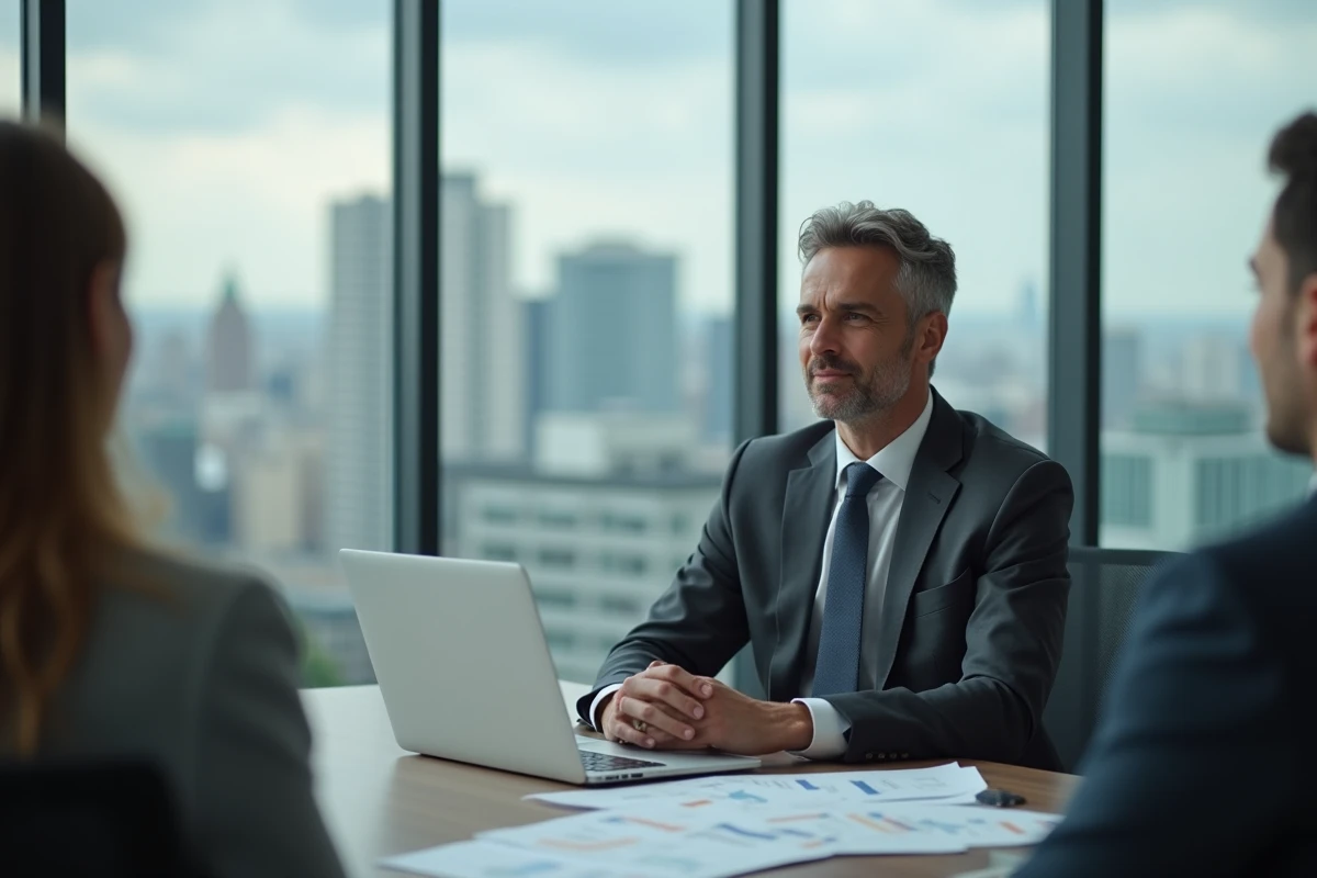 Consultant en sécurité informatique en réunion discutant des salaires et benchmarks du secteur