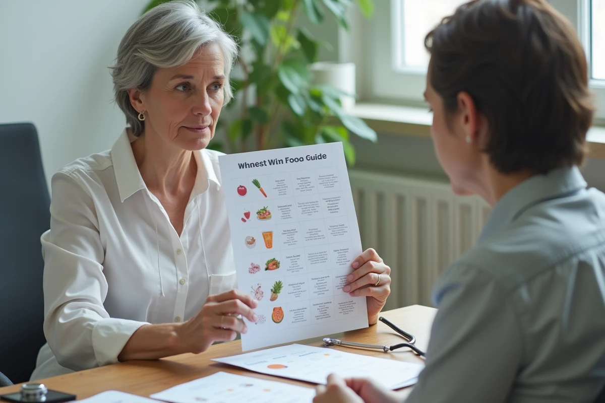Nutritionniste expliquant les aliments interdits à une patiente lors d'une consultation diététique professionnelle