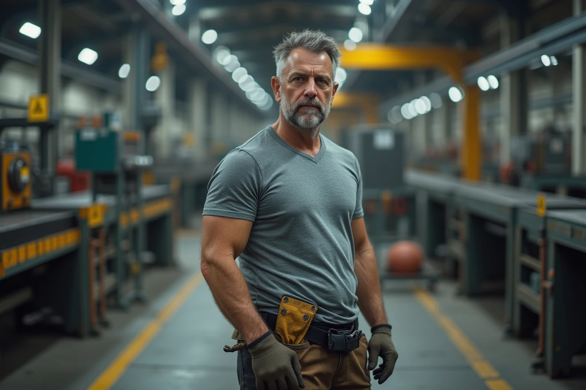 Ouvrier dans une usine industrielle, représentant les conditions de travail physiques et environnementales comme facteurs d'influence