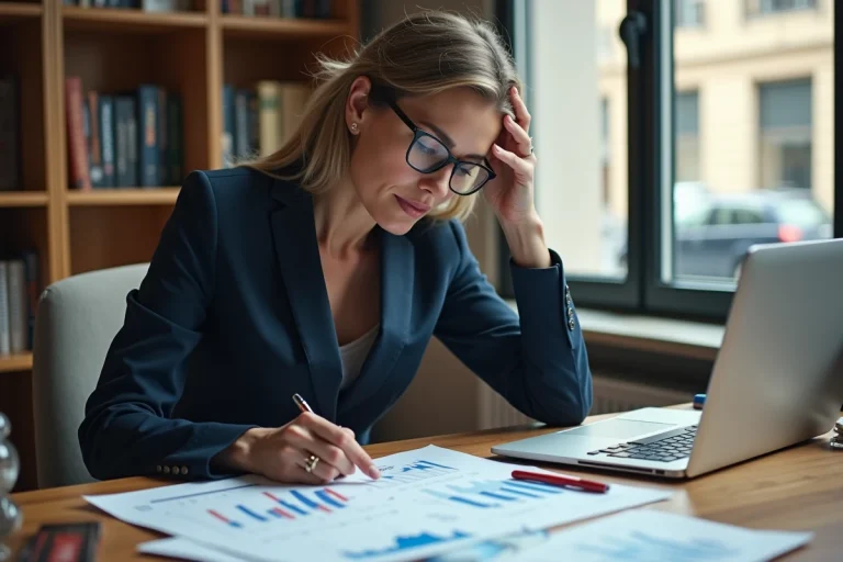 Femme analysant des graphiques d'intérêts composés et l'impact de l'inflation sur ses investissements