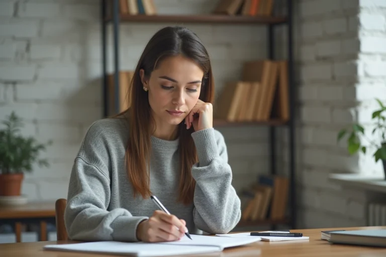 Femme travaillant seule dans un bureau minimaliste, idéale illustration d'un métier pour les personnes solitaires