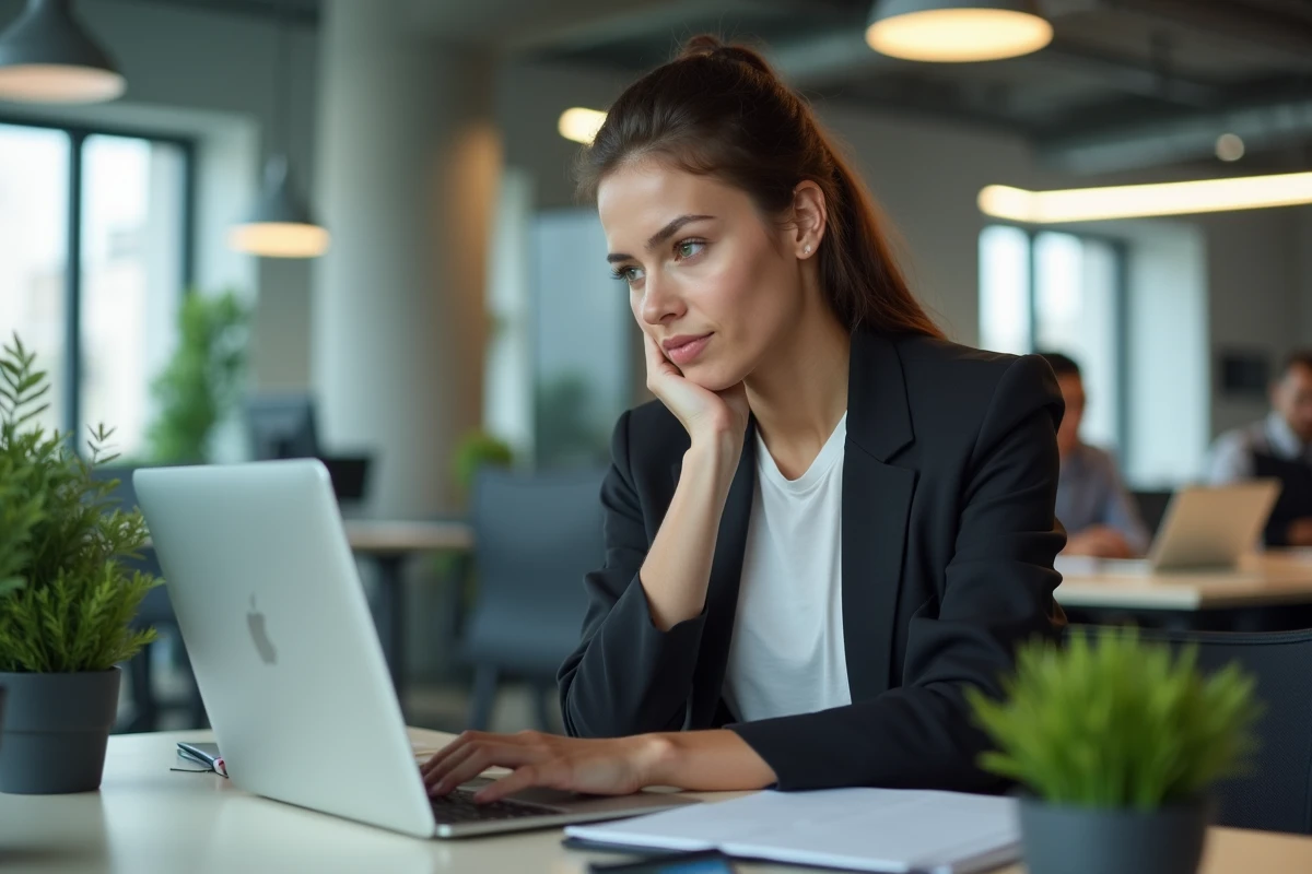 Femme millennial au début de la trentaine travaillant dans un espace de coworking moderne