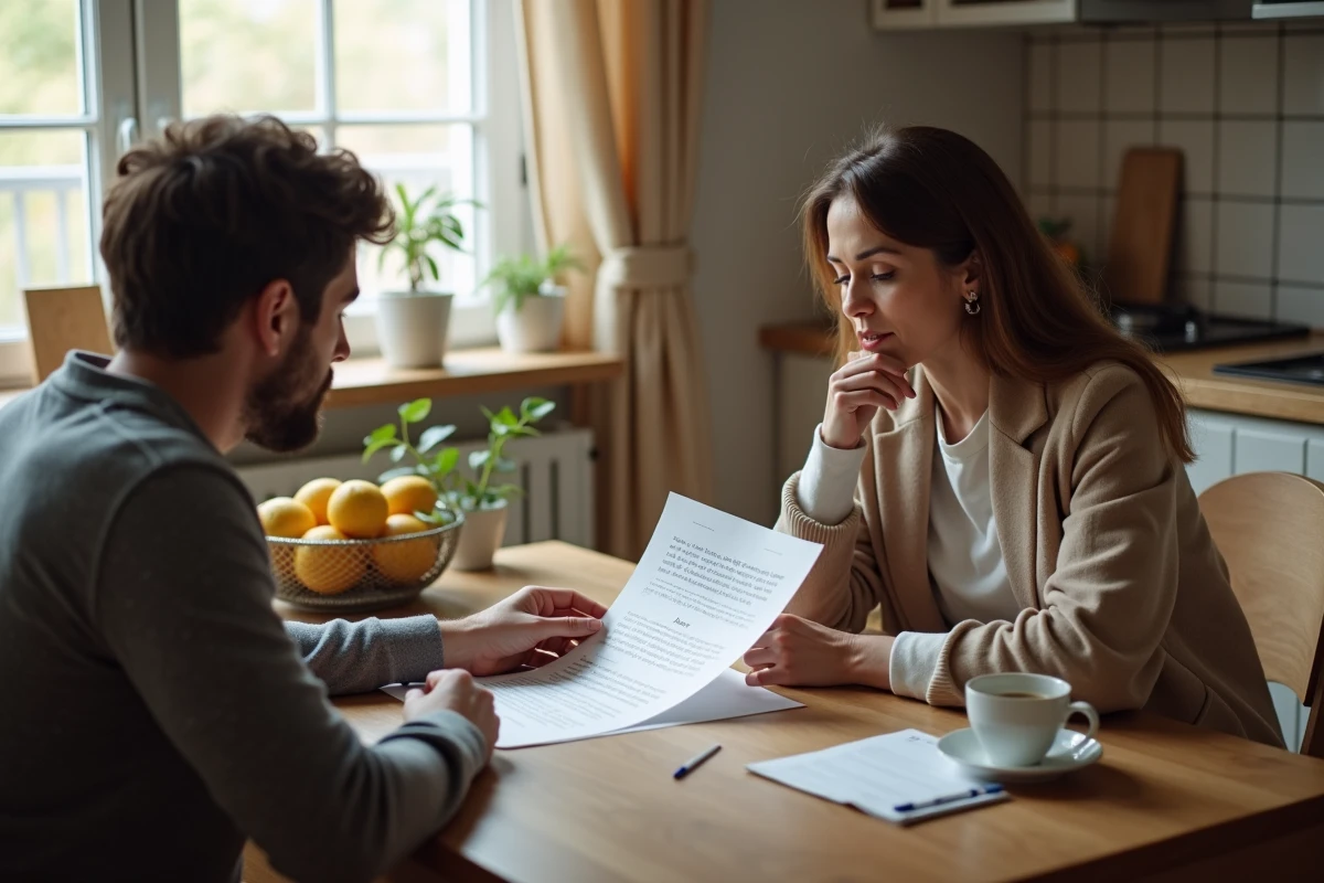 Locataire et proche lisant un contrat de bail pour comprendre les règles d'hébergement